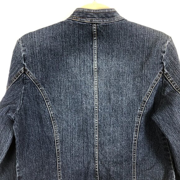 Mossimo Denim Cropped Jacket Sz Medium Mandarin Collar Button-Up Stretch Cotton - Picture 8 of 8